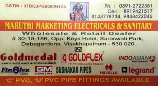 Maruthi Marketing Electricals and Sanitary Wholesale Dabagardens in Visakhapatnam Vizag,Dabagardens In Visakhapatnam, Vizag