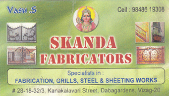 Skanda fabricators and sheeting works Dabagardens in vizag visakhapatnam,Dabagardens In Visakhapatnam, Vizag