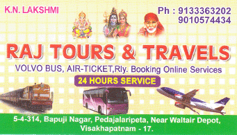 Raj Tours and Travels in visakhapatnam,Pedawaltair In Visakhapatnam, Vizag