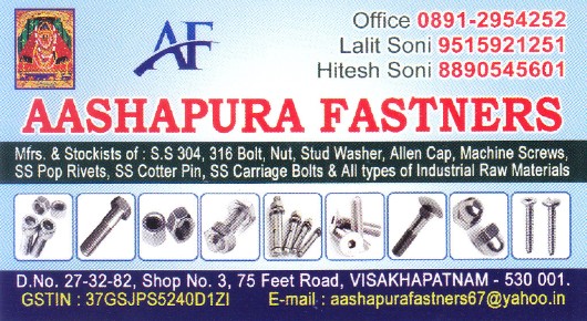 Aashapura Fastners Akkayyapalem in Visakhapatnam Vizag,75 Feet Road In Visakhapatnam, Vizag