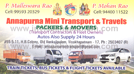 Annapurna Mini Transport HB Colony,old venkojipalem In Visakhapatnam, Vizag