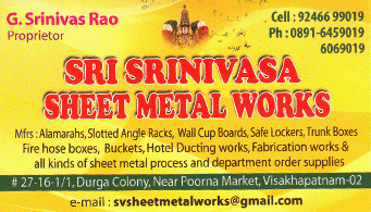 Sri Srinivasa Sheet Metal Works in visakhapatnam,Purnamarket In Visakhapatnam, Vizag