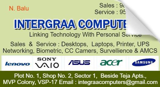 Integraa Computers Sales Services Laptops Biometric CC Camers MVP Colony in Visakhapatnam Vizag,MVP Colony In Visakhapatnam, Vizag