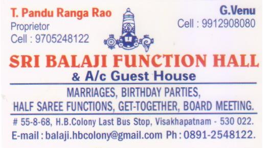 Sri Balaji Function Hall AC Guesthouse HBcolony in vizag visakhapatnam,HB Colony In Visakhapatnam, Vizag