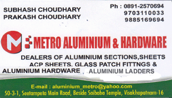 Metro Aluminium and Hardware Seethammapeta in vizag visakhapatnam,Seethammapeta In Visakhapatnam, Vizag