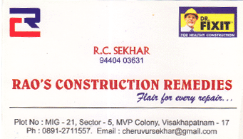 Raos Construction Remedies in viskhapatnam,MVP Colony In Visakhapatnam, Vizag