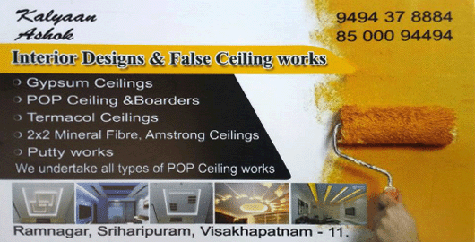 Kalyan ashok false ceiling putty pop works Gypsum ramnagar vizag,Sriharipuram In Visakhapatnam, Vizag