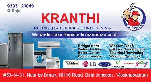 Kranthi Refrigeration and Air Conditioning in Visakhapatnam (Vizag) near Birla junction 